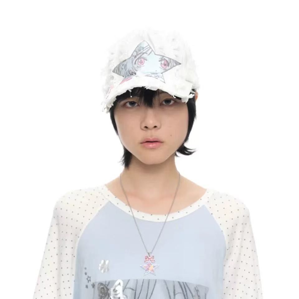 Odili 联名韩国youtouch YU星星流苏鸭舌帽棒球帽复古软顶帽子女,淘宝优惠券,粉丝福利购,淘宝优惠卷