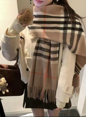 英伦风经典格纹围巾女高级氛围感仿羊绒保暖防风情侣百搭披肩围脖