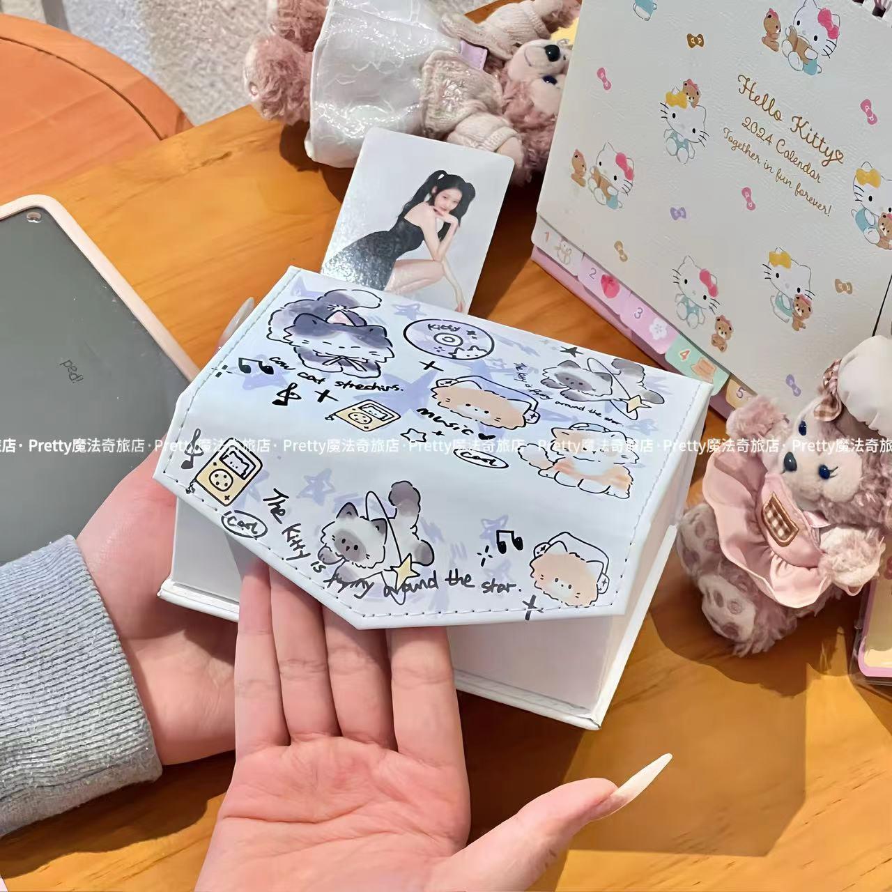 ins蓝星小猫皮质卡盒高颜值少女心可爱卡通中学生小卡磁吸收纳盒 - 图0