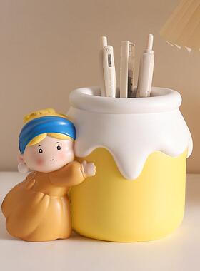 新款可爱珍珠女孩笔筒桌面收纳插花摆件 笔筒ins高颜值学生礼物