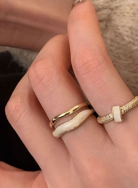 EmoPluto「玉色慕雪」重工云朵滴釉贝母戒指女小众设计开口戒复古