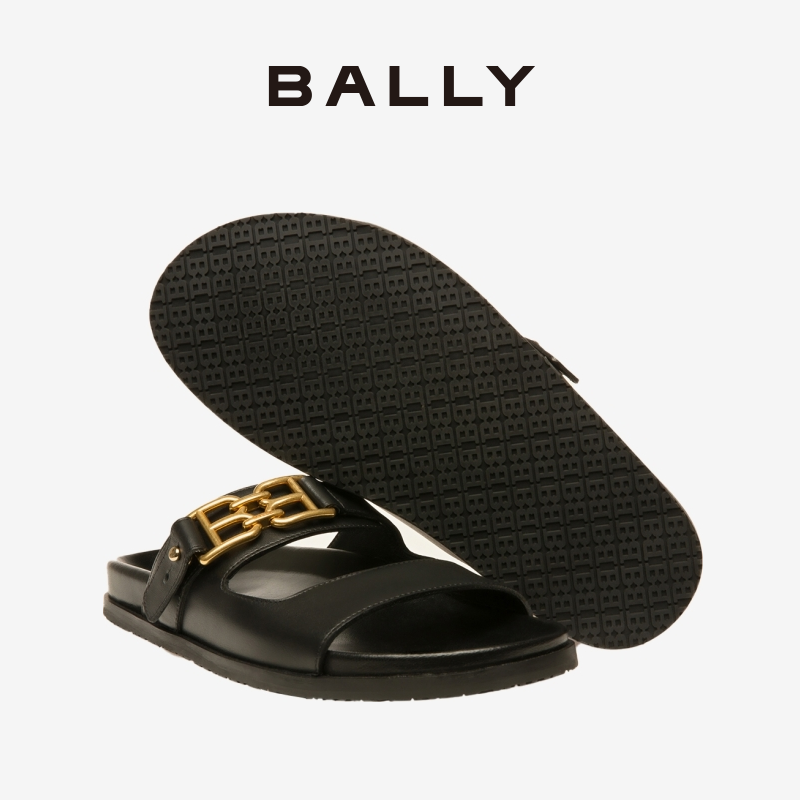 【官方正品】BALLY/巴利EMMA FLAT女士黑色皮革凉鞋凉拖6300116-图0