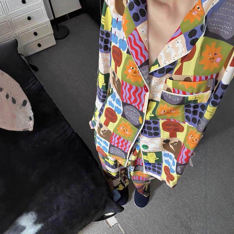 小众设计感长袖睡衣女春秋款新款卡通印花开衫长裤家居服大码套装,淘宝优惠券,粉丝福利购,淘宝优惠卷