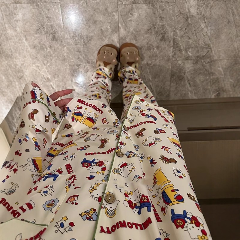 卡通KT猫印花睡衣女春秋款2024年新款长袖可爱学生少女家居服套装,淘宝优惠券,粉丝福利购,淘宝优惠卷