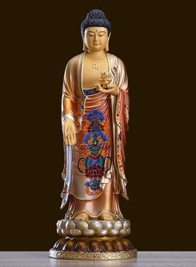 西方三圣纯铜手工彩绘神像摆件台湾观音佛像供奉家用阿弥陀佛站像