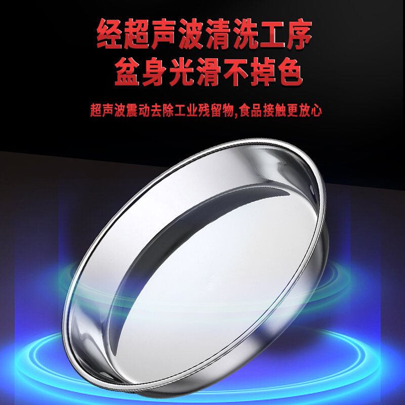 304不锈钢盘子圆盘家用菜盘商用菜碟平盘蒸盘圆形托盘铁盘大2132 - 图2