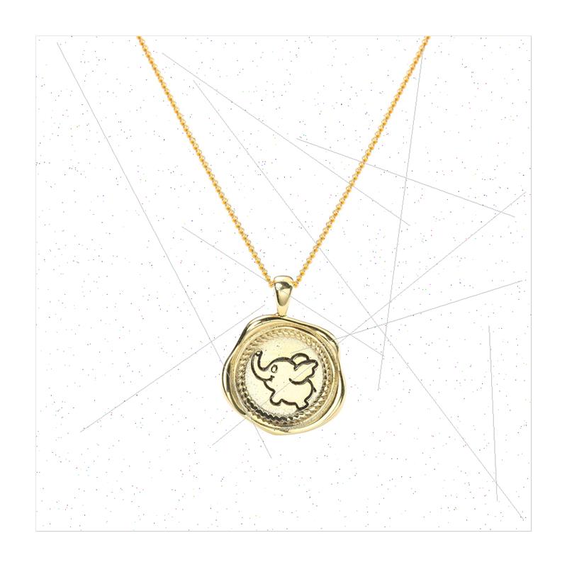 925 Silver Plaque Coin Pendant Europe ins Gold Cartoon Eleph-图3