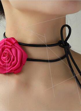 2024 spring summer new long DIY velvet rose choker necklace