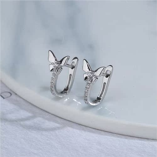Flash diamond bow earrings simple sweet small row diamond ea - 图0