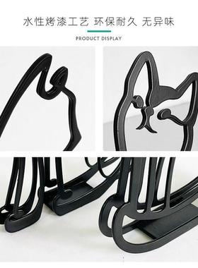 创意卡通桌面摆件现代线条模型简约铁艺猫咪书房工艺品办公台装饰