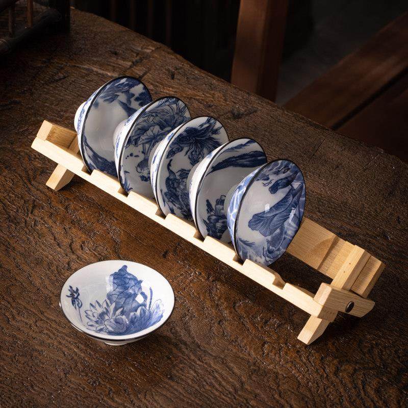 功夫茶杯杯架套装青花瓷斗笠杯6祇创意小茶碗盏中式品茗功夫单杯,淘宝优惠券,粉丝福利购,淘宝优惠卷