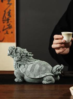 青砂石招财瑞兽神兽玄武家居客厅摆件创意鱼缸造景沉水造景摆设