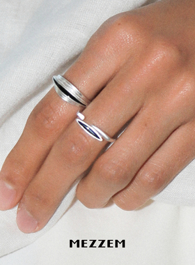 MEZZEM极细菱形黑玛瑙时尚戒指银开口前卫个性小众设计高级感礼物