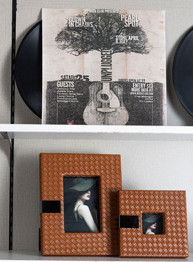 样板间书房层架音乐主题相册装置画唱片组合饰品摆件客厅摄影道具