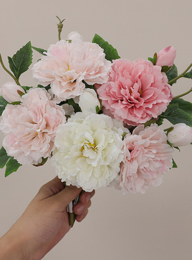 新款仿真小枝两头芍药牡丹花 轻奢家居婚礼酒店花艺装饰布景摆件