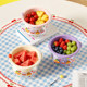 Cartoon sticker for drain basket with fruit fork, household model to separate food residues, filter basket for fruit cleaning, filter basket