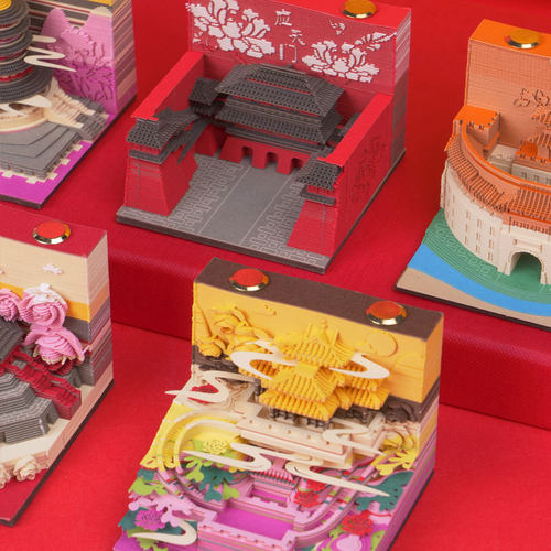 3d立体纸雕日历便签手撕便签纸台历洛阳牡丹花会盲盒建筑创意文创 - 图3