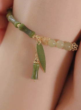 新中式国风竹叶竹节手链女送闺蜜ins小众设计高级感复古手串货源