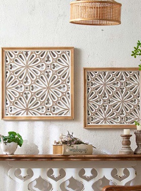 美式乡村墙壁壁画入户玄关遮丑创意小格子壁饰客厅沙发背景墙装饰