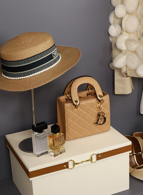 欧式样板房衣帽间软装棕色系衣服女样板间衣柜装饰摆件服装高跟鞋