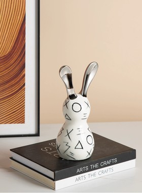 现代简约几何图案长耳兔陶瓷摆件样板间儿童房设计款创意家居饰品