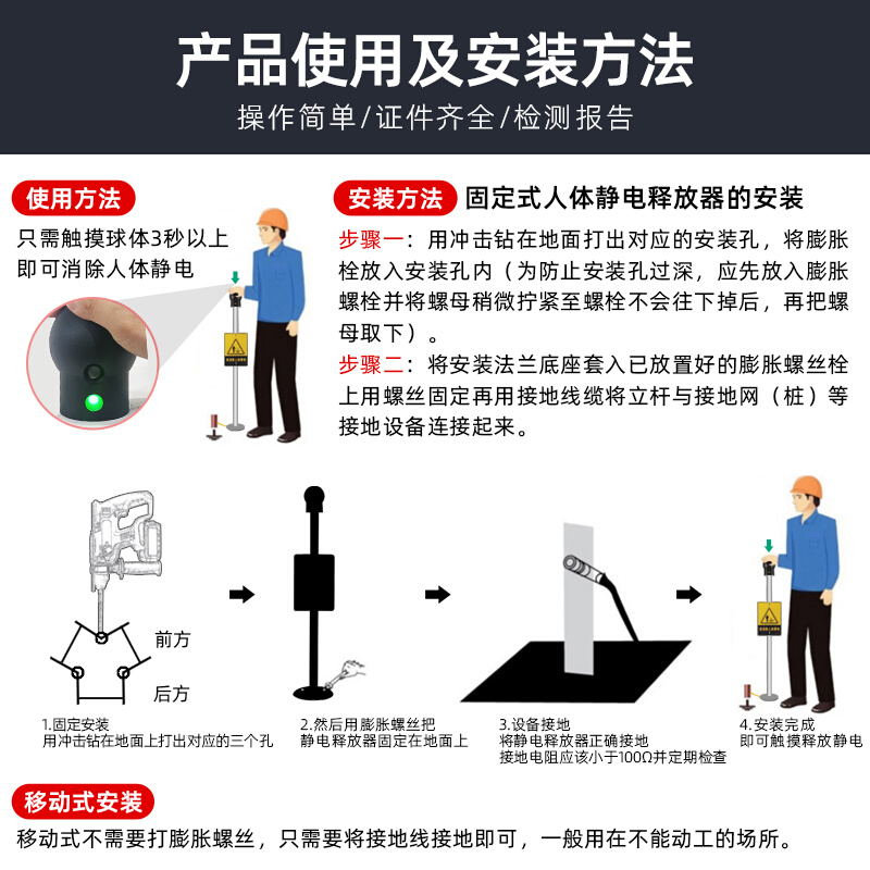 专票创来本安型工业人体静电接地释放器消除器加油站卸油罐区装置 - 图3
