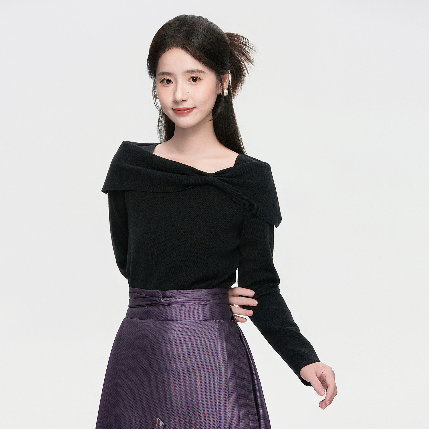 星河汉歌伶肩黑色一字肩毛衣女明制汉服日常马面裙上衣2026新款冬,淘宝优惠券,粉丝福利购,淘宝优惠卷