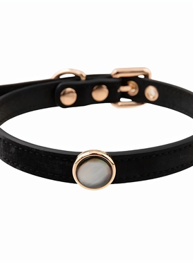 灼欲*原创设计puppy项圈丝绒复古真皮天然贝母细条可定制刻字项圈