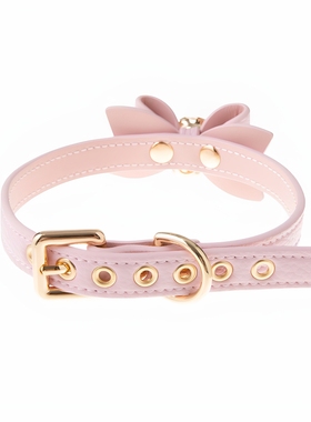灼欲*choker真皮粉色甜美蝴蝶结项圈铃铛脖圈刻字定制puppy颈饰