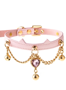 灼欲*原创手作铃铛猫耳choker可爱项圈三链条钻石chocker真皮颈环