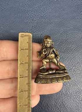 藏式黑财神利马铜小寸佛摆件西藏文玩随身携带黄铜实心小佛像托甲