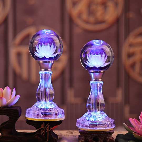 莲花灯新款家用一对插电LED七彩水晶荷花灯供灯插电式黄光财神灯