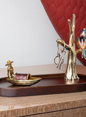 圣朗伦创意檀木入户钥匙收纳盘客厅茶几鞋柜玄关装饰置物盘摆件