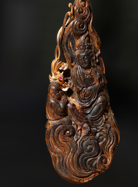 童子拜观音牌 越南芽庄熟结绿奇楠沉水级沉香挂件吊坠保真文玩