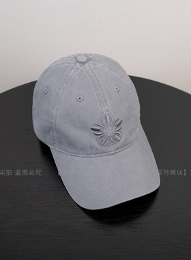 [梁月商店]浅灰色花朵刺绣帽子