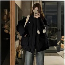 Winter 2023 new black cotton jacket schoolgirl loose 100 lap tooling cotton clothing clip cotton thickened cotton padded jacket