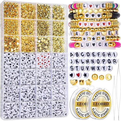 Gold Spacer Letter Beads Set Diy Bracelet Making For Girls - 图0