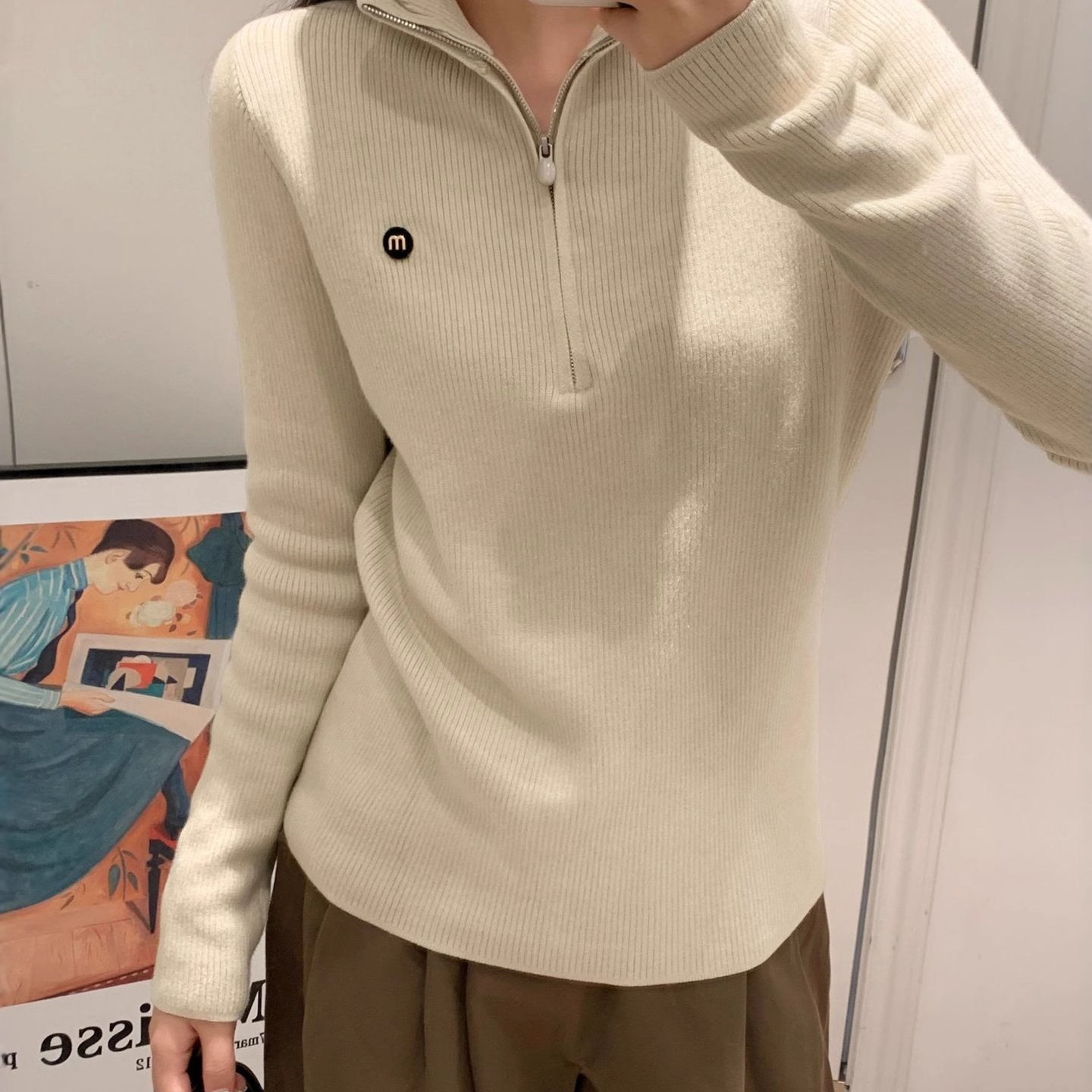 原版质量 半高领一体绒半拉链针织打底衫女秋冬2025修身保暖毛衣,淘宝优惠券,粉丝福利购,淘宝优惠卷