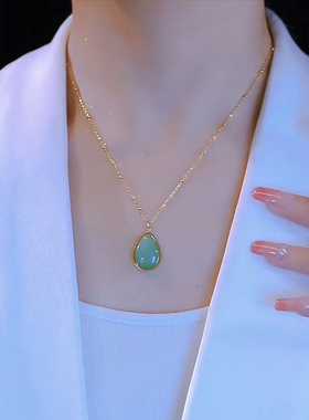 绿色椭圆水滴形项链女新款网红
