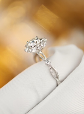 艺升缘珠宝青兰戒指定制S925银一克拉莫桑石女士钻戒原创设计