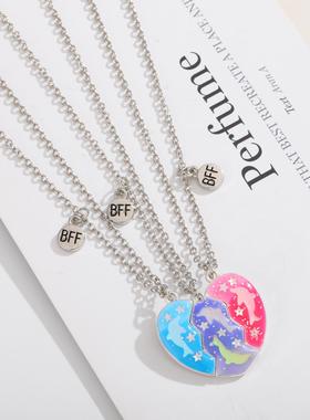 跨境热卖好朋友儿童项链海豚滴油创意磁铁拼接爱心项链套装
