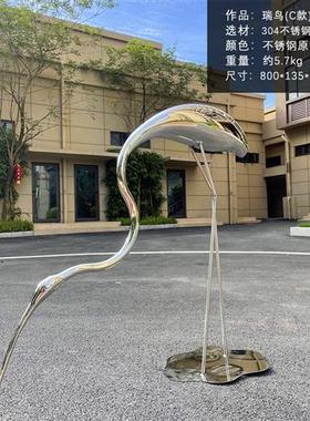 不锈钢白鹭抽象鸟金属仙鹤雕塑酒店售楼部庭院水池装饰摆件艺术品