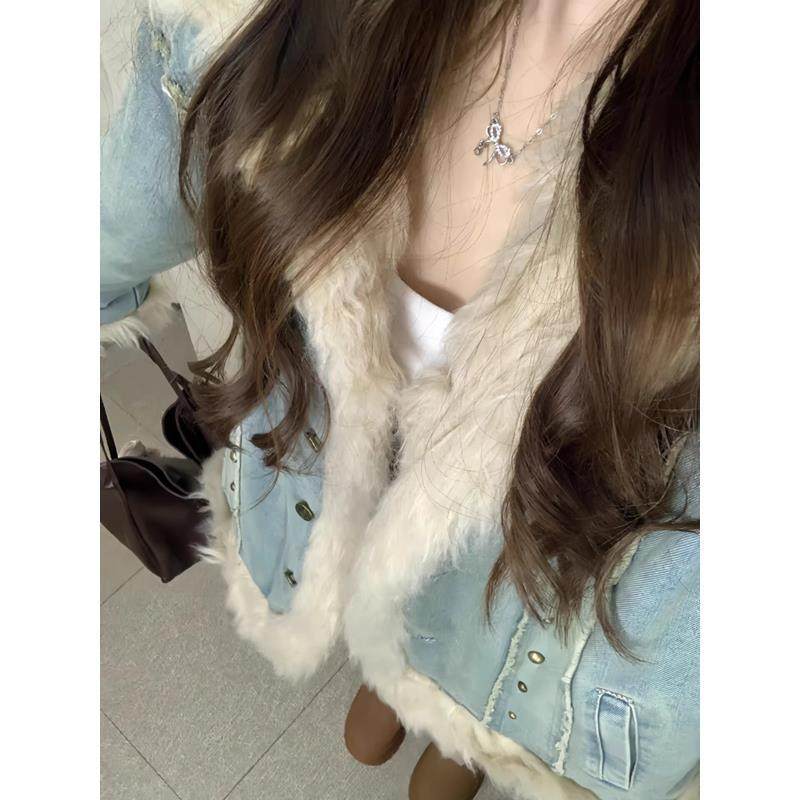 复古羊羔毛牛仔毛毛外套女冬季新款夹棉加厚棉衣百搭宽松棉服上衣,淘宝优惠券,粉丝福利购,淘宝优惠卷