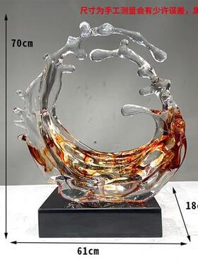 酒店样板间玄关客厅装饰品摆件现代别墅办公室透明树脂水浪花雕塑