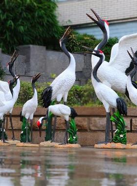 大型仿真户外花园仙鹤丹顶鹤动物玻璃钢雕塑别墅假山水池装饰摆件