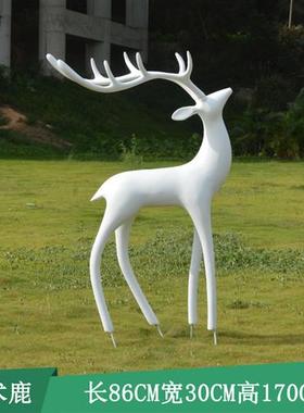 不锈钢梅花鹿雕塑现代酒店大堂艺术大角鹿摆件售楼部婚庆动物装饰