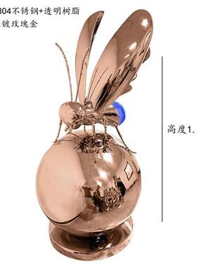 酒店大堂雕塑发光工艺品售楼处水景会所不锈钢蜜蜂摆件大厅软装饰