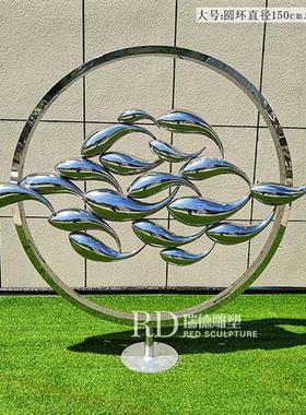 仿真小鱼抽象鱼雕塑售楼部水池装饰不锈钢切片鱼群海洋海豚摆件