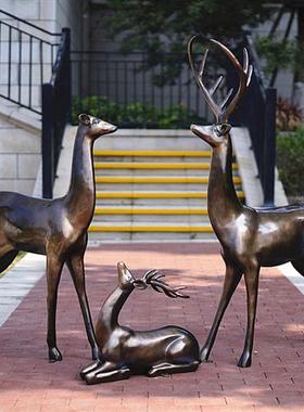 户外卡通仿铜鹿摆件玻璃钢园林景观雕塑庭院商场产品美陈装饰小品