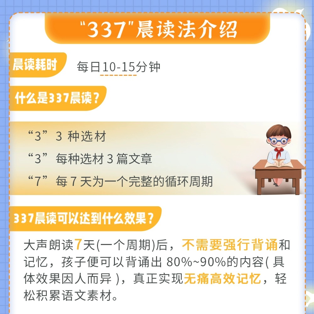 337晨读法1-6年级晨读资料小学一年级二年级三四五六年级小橙同学语文每日早读十分钟晨读本美文优美句子积累大全阅读100篇小古文 - 图1